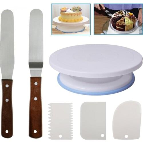 1 Set Hot Multifunction Cake Decorating Turntable Rotating Cake Stand with Comb &amp Icing Smoother + Icing Spatula FBE2