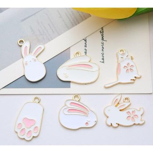 10Pcs Lovely Cartoon Rabbit Charms Metal Cute Animal Cat Bunny Earring Bracelet Necklace Pendant DIY Fashion Jewelry Accessories