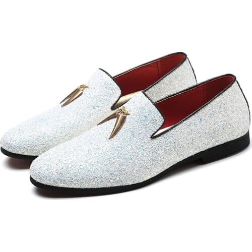2019 New Fashion Men Liesure Shine Doug Flat Slip-on Dress Shoes Casual Pointed Toe Solid Color Wedding Loafer Shoes Size 37-48