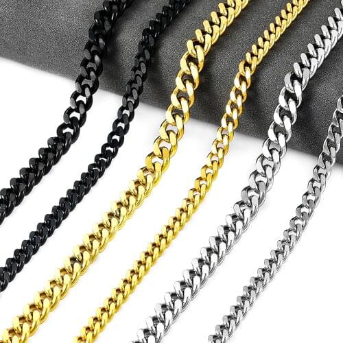 3.5/5/7/9mm Wide Mens Necklace Stainless Steel Chain Classic Black Gold Steel Color For Fashion Women Curb Cuban Jewelry Gift