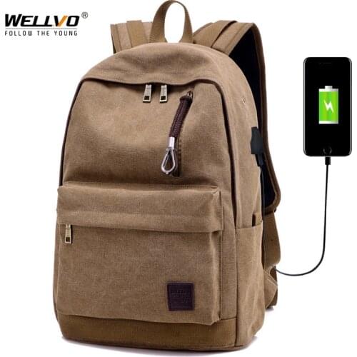Men Canvas Backpack With USB Male Laptop College Student School Bags for Teenager Backpack 2021 Large capacity Mens Bags X2114