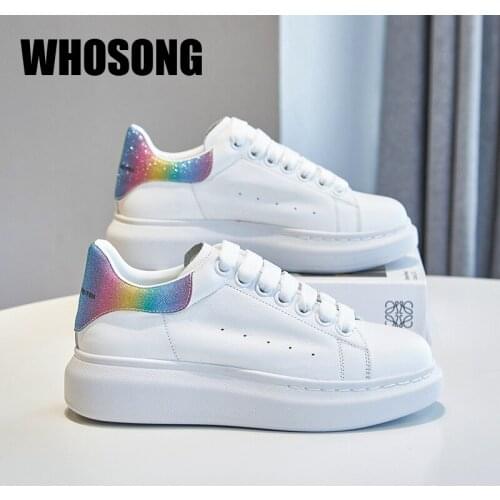 New Women Sport Sneakers Woman Bling Platform Shoes Female Brand Real Leather Shoes Ladies White Chunky Sneakers Casual Trainers