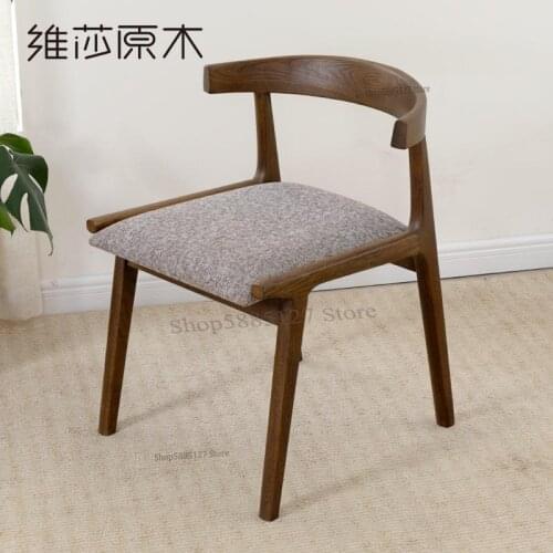 Japanese Style Solid Wood Dining Chair Modern Minimalist Fabric Surface Chair With Backrest Environmentally Friendly Dining Tabl
