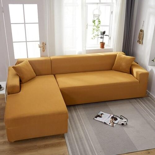 Camel Solid Color L Shape Protection Chaise Longue Covers Elastic Corner Sectional Sofa Cover for Living Room 2 3 4 Place