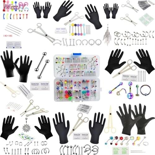 1 Set 14G 16G Professional Piercing Navel Tool Kit Stainless Steel Belly Ring Tongue Tragus Nipple Lip Eyebrow Nose Body Jewelry