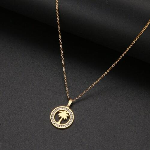 CACANA 316L Stainless Steel Simple Coconut Tree Necklace NEW Crystal Rhinestone Necklaces For Women Wedding Valentines Day Gift