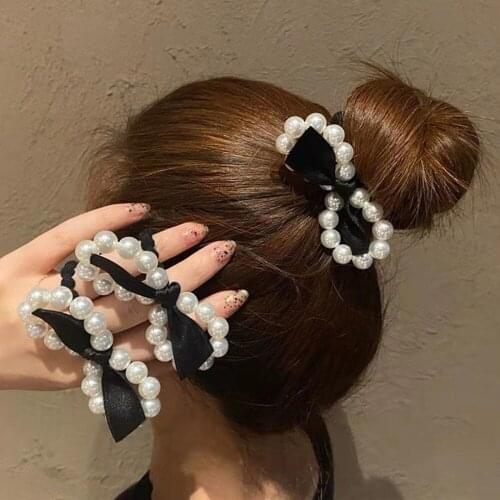 2021 Bowknot Elastic Hair Bands For Women Black Bow Ties Hair Scrunchie Elegant Ponytail Holder Hair Accessories