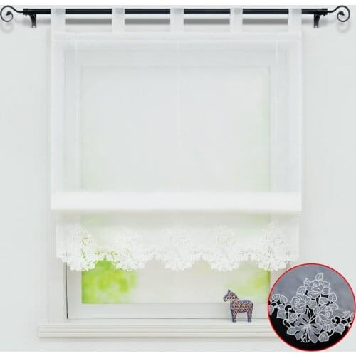 Roman Curtains Sheer Tulle Drapes Shade Window Voile Drapery Valance Solid Color Modern for Kitchen Home Decoration Tab Top