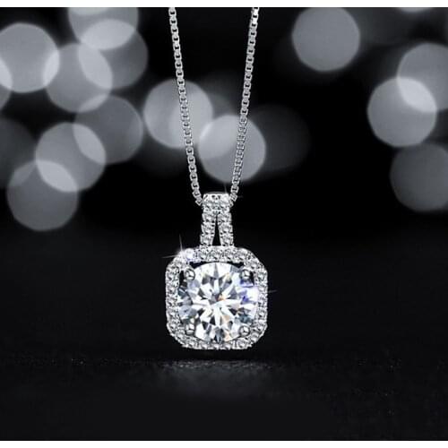Luxury Trendy Silver Color Crystal Square Necklaces Pendants For Women Long Chain Choker Necklace Collares Collar 2019