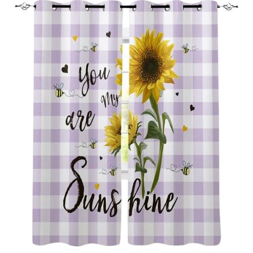 Sunflower Purple White Plaid Blackout Curtains For Kitchen Bedroom Kids Room Window Treatment Curtains for Living Room