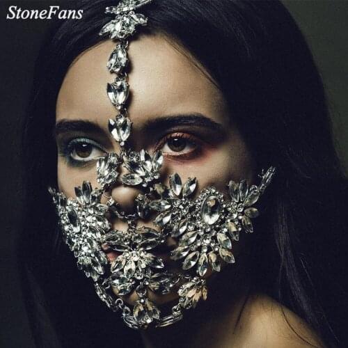 StoneFans Designer Party Crystal Flower Rhinestone Mask Masquerade Jewelry Decorative Luxury Mask for Face Design Women Gifts