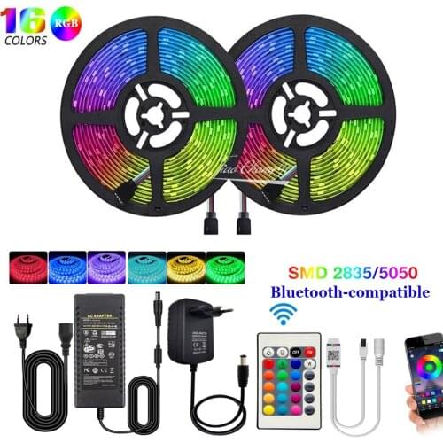 5050 3528 RGB LED Strip Light 5-20m +BT smart APP controller Bluetooth-compatible 24key IR remote control+12v LED power kit