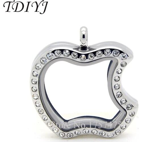 TDIYJ 5pcs New Arrival 28*30mm Apple Magnetic Crystal Stainless Steel Floating Memory Locket for Women Pendants
