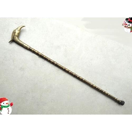 Vintage Walking Stick Cane bamboo joint Cane hawk Head Handle pure Copper
