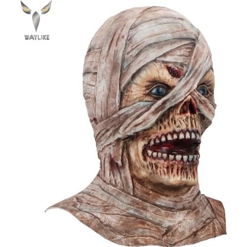 WAYLIKE Halloween Mummy Mask Latex Frightening Rubber Headwear Horror Mascara De Latex Realista Mummy