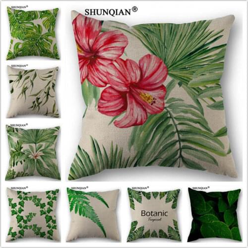 Y4153 Southeast Asia tropical rainforest pillowcase Cotton Linen Pillowcase 45x45cm Bedroom Office Throw Decorative Pillows