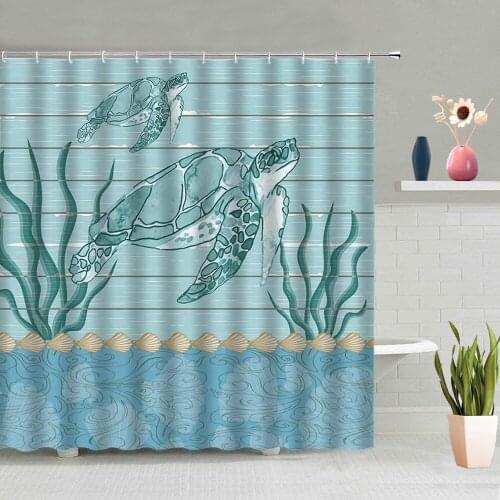 Water Colors Sea Turtle Starfish Shower Curtain Bathroom Decoration Screen Bath Curtains Waterproof Fabric Washable With Hook Se