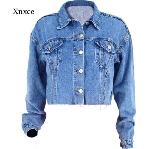 2021 Spring and Autumn Denim Jacket Ladies Long-Sleeved Casual Blue Denim Jacket Ladies Retro Button Crop Top