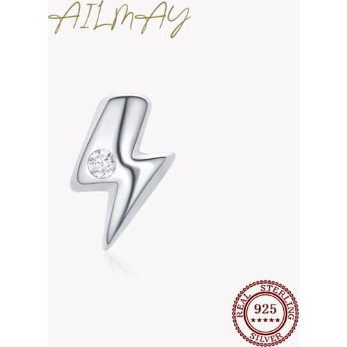 Ailmay 100% 925 Sterling Silver Flash Lightning CZ Stud Earrings For Women Simple Design Fine Hypoallergenic Jewelry