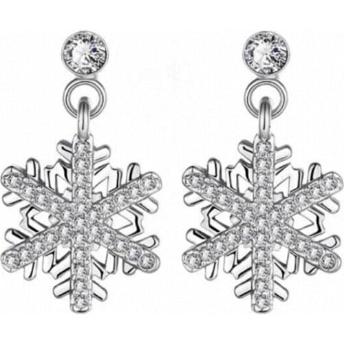 2017 Big Brand Austrian AAA Zirconia White Gold Color Flower Cute Snowflake Stud Earrings for Women 086962