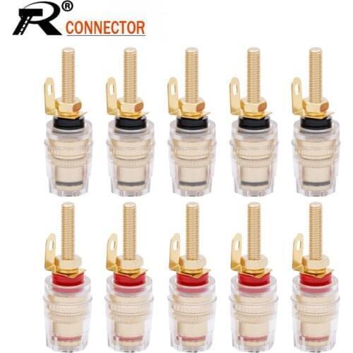 10pcs/lot Brass 4MM Speaker Amplifier Terminal Binding Post Banana Plug Jack Socket Connector Long Thread Adapter Red/Black