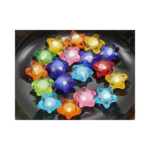 100 Mixed Color Acrylic Faceted Star Charm Beads 12mm "Bead in Bead"