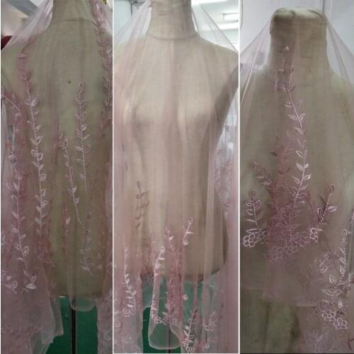 2mX120cm Pink weeping willow Applique Lace Fabric Beautiful Net Embroidered Wedding Garment Accessory 120cm LW0115