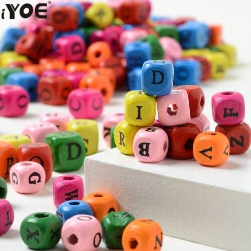 50/100/200pcs 8/10mm Mix Color Natural Wooden Letter Beads Loose Spacer Square Alphabet Wood Beads For Jewelry Making Bracelet
