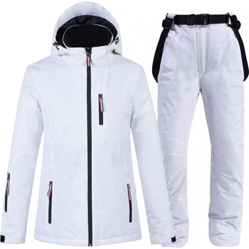 White Snow Suit Wear Winter Snowboard Clothing Waterproof Windproof Outdoor Ski Jacket and bibs Snow Pant Sets