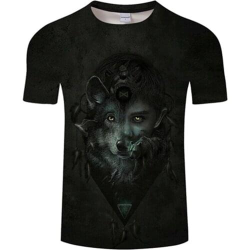 2021 new Summer fashion T-shirt Men Streetwear Round Neck Short Sleeve Tees Funny Animal Male Clothes Casual Wolf 3D Print Tops