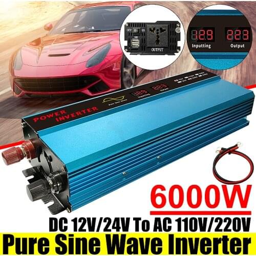 Pure Sine Wave Inverter DC 12V 24V To AC 110V 220V 6000W Voltage Transformer Car Inverter Power Converter Adapter LED Display