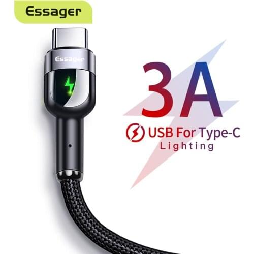 Essager LED USB Type C Cable For Samsung S20 S10 Xiaomi mi Fast Charging Wire Cord USB-C Charger Mobile Phone USBC Type-c Cable