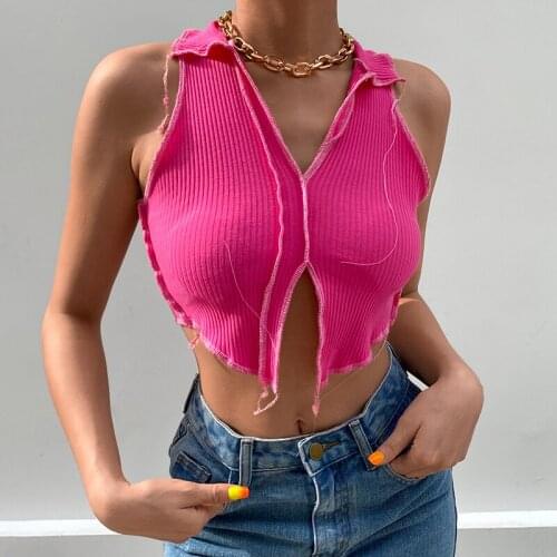 Women Knitted Crop Top Summer V-neck Exposed Navel Vest Top Fashion Streetwear Sexy Solid Color Bottoming Tank Top Knitwear