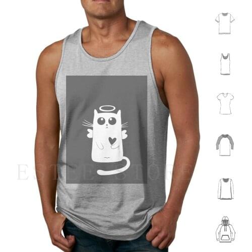 Cute Angelic Cat Tank Tops Vest Sleeveless Cat Cats Cute Angel Angelic Kitter Kitty Wing Winged Winged Cat Heart Hearts Pet