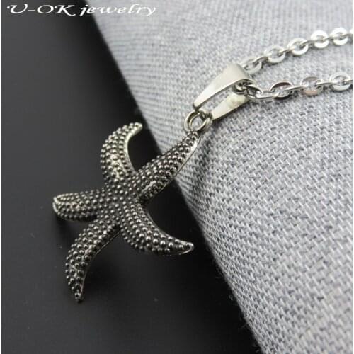 Fashion Stainless Steel Starfish Pendant With Beads Chain Necklace Titanium Steel Animal Jewelry