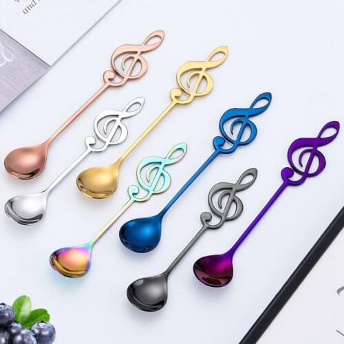 1pc Musical Shape Stainless Steel Coffee Spoon Stirring Spoon Colorful Rose Gold Teaspoon Dessert Stirring Spoon