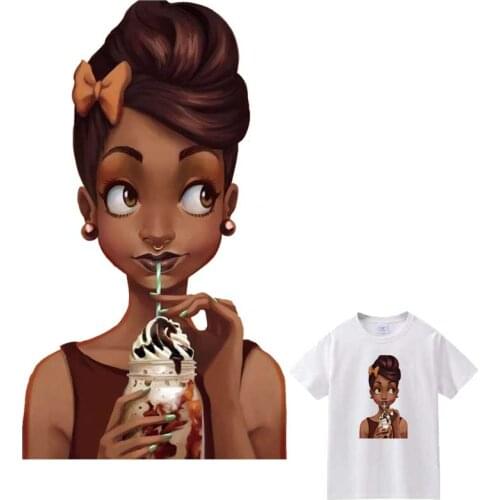 Patches On Clothing Ice Cream Black Girl DIY Iron-On Transfer For Clothes Patches Thermo Adhesive Fashion Lady Clothes Stickers