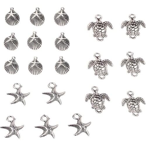 New 10pcs/lot Starfish Shape Metal Charms Turtle Beads DIY Bracelet Silver Color Shell Head Beads For Jewelry Making BD329