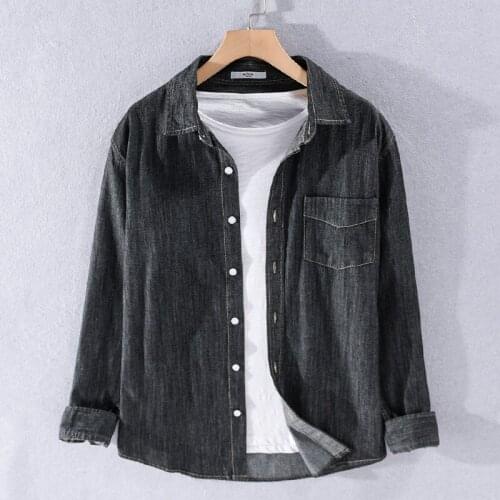 Spring And Autumn New Mens Denim Shirts Korean Style Fashion Cotton Loose Long Sleeves Cowboy Jacket Male High-end Brand Tops