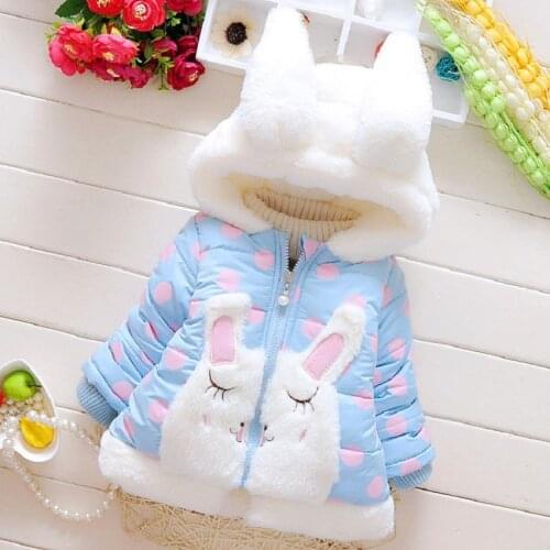 0-3 years old childrens winter baby embroidered rabbit plus velvet cotton coat printed polka dot baby cute thick coat