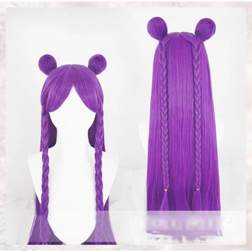 K/DA Kaisa Long Purple Braid Wig With Bun Cosplay Costume KDA KaiSa Women Heat Resistant Synthetic Hair Party Wigs +Wig Cap
