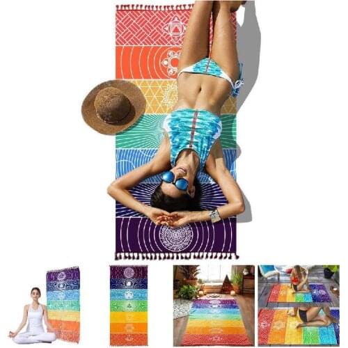 Rainbow Boho Beach Mat Mandala Blanket Striped Wall Hanging Tapestry Scarf Yoga Mat Wall Hanging Tablecloth Dorm Couch Cover