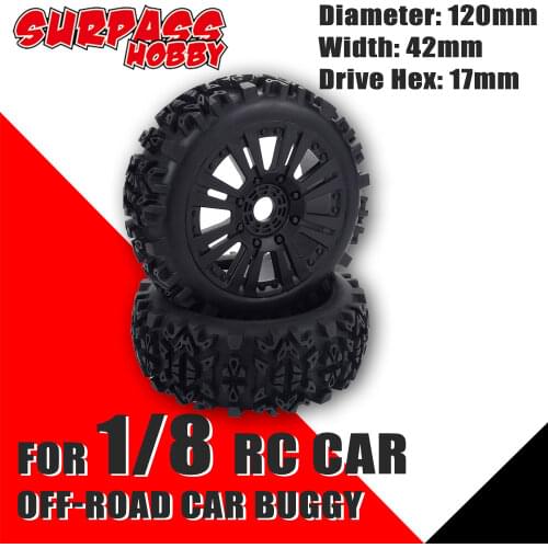 SURPASS HOBBY 2PCS 120MM Rubber Rocks Tyres 1/8 Off-Road Car Buggy Wheels Tires for RC Car Crawler Axial SCX10 90046 TRX-4