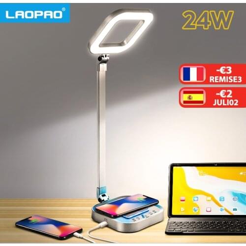 LAOPAO 24W LED Reading Book DESK LAMP 10W Qi Wireless Charging Eye Protect 3000K-6000K RA80 Folding with 7Color Mood Light Night
