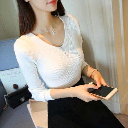 2020 Rushed Women Sweaters And Pullover Ohclothing New Fall Sweater Collar Female Sleeved V Slim Shirt Sleeve Head Stretch Coat