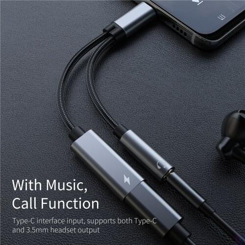 USBC to Headphone Jack 2 in 1 USB Type C to 3.5mm Adapter for Headphones HiFi DAC Aux Audio Charging USB Splitter Dongle Cable