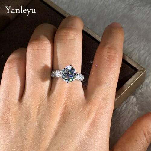 Yanleyu Classic Promise Wedding Ring Finger Jewelry Original 925 Sterling Silver Round Monsanite Engagement Ring for Women PR386
