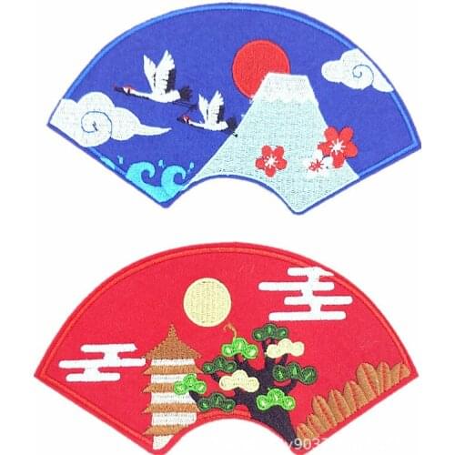 Japanese Style Fan-shaped Embroidery Patch Badge For DIY Sewing Crafts Women Garment Accessories Supplies