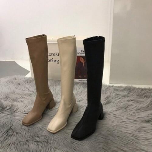 Designer Square Toe Chunky Women Shoes 2021 Autumn Winter Motorcycle Ankle Snow Warm Goth Knee High Fashion Gladiator Botas Lady