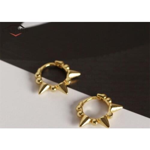 Punk Huggie Earrings for Women Gold Color Small Hoop Earrings 925 Sterling Silver Rivet Circle Earrings 2019 Fashion Jewelry H40